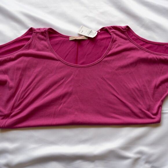 NWT Neiman Marcus Pink Fuchsia Cold Shoulder Scoop Neck Top Casual - Picture 8 of 12